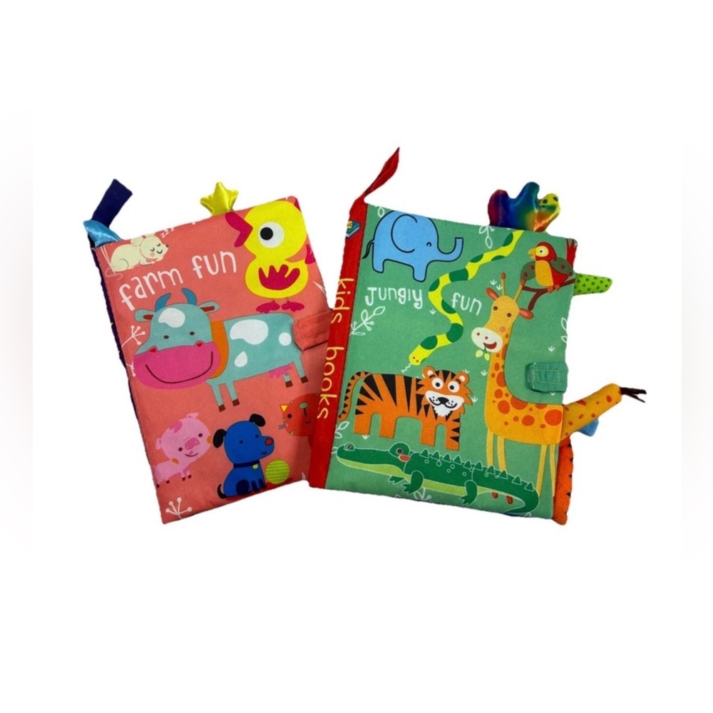 Baby Cloth Books Set Farm Jungle Sensory Crinkle Toy Stroller Books